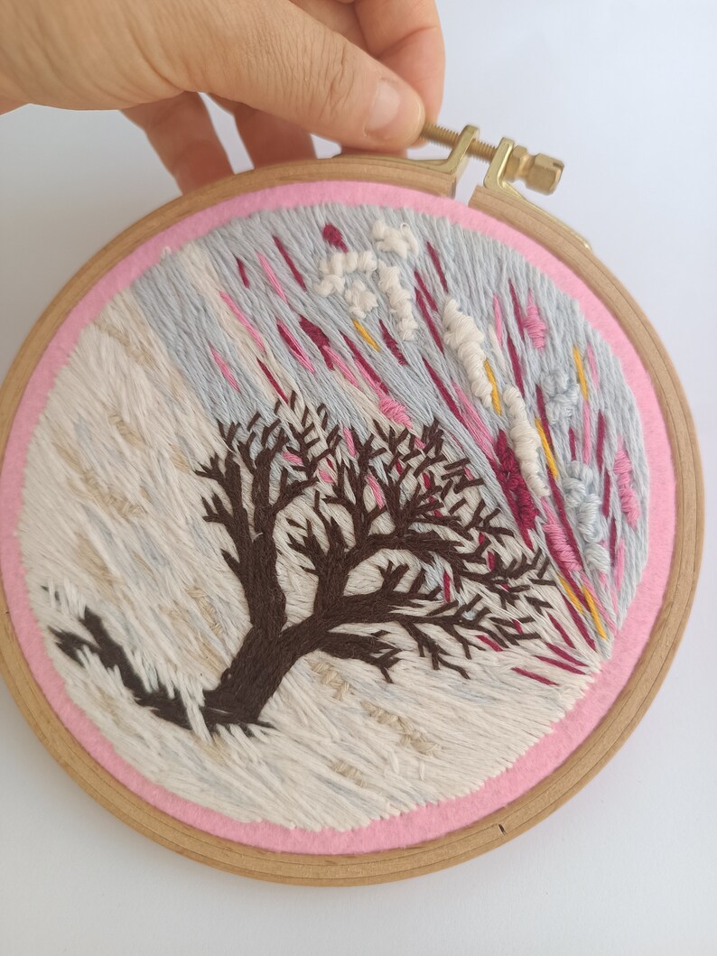 Snow Landscape Embroidery Tree Hoop Wall Hanging Thread Painting Art Scenery Small Decor Gift for Her Him image 6