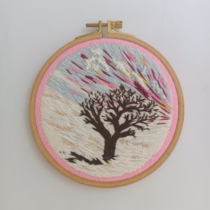 Snow Landscape Embroidery Tree Hoop Wall Hanging Thread Painting Art Scenery Small Decor Gift for Her Him image 2