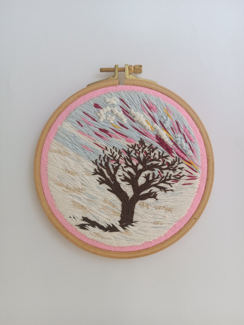 Snow Landscape Embroidery Tree Hoop Wall Hanging Thread Painting Art Scenery Small Decor Gift for Her Him image 2