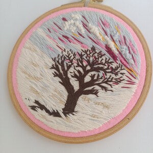 Snow Landscape Embroidery Tree Hoop Wall Hanging Thread Painting Art Scenery Small Decor Gift for Her Him image 3