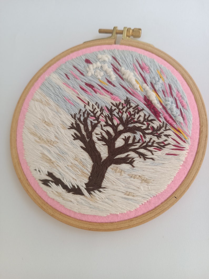 Snow Landscape Embroidery Tree Hoop Wall Hanging Thread Painting Art Scenery Small Decor Gift for Her Him image 3