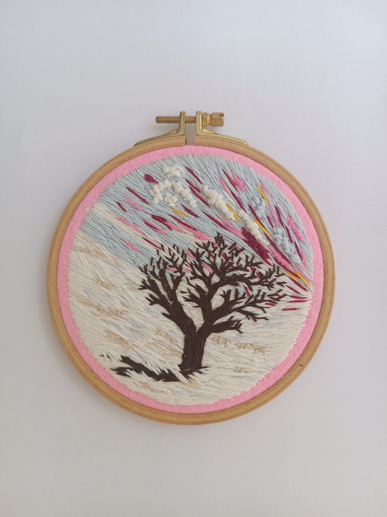 Snow Landscape Embroidery Tree Hoop Wall Hanging Thread Painting Art Scenery Small Decor Gift for Her Him image 7