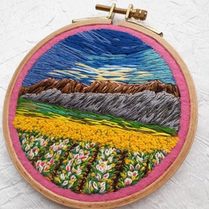 Fil paysage, broderie, cerceau, art, paysage naturel, rond, tenture murale, décoration, cadeau, pour, meilleur ami image 4