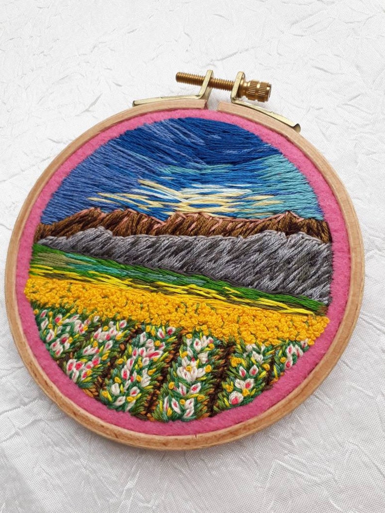 Fil paysage, broderie, cerceau, art, paysage naturel, rond, tenture murale, décoration, cadeau, pour, meilleur ami image 4