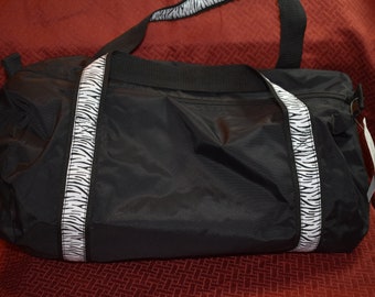 Black Duffle Bag with Zebra Stripe Handles