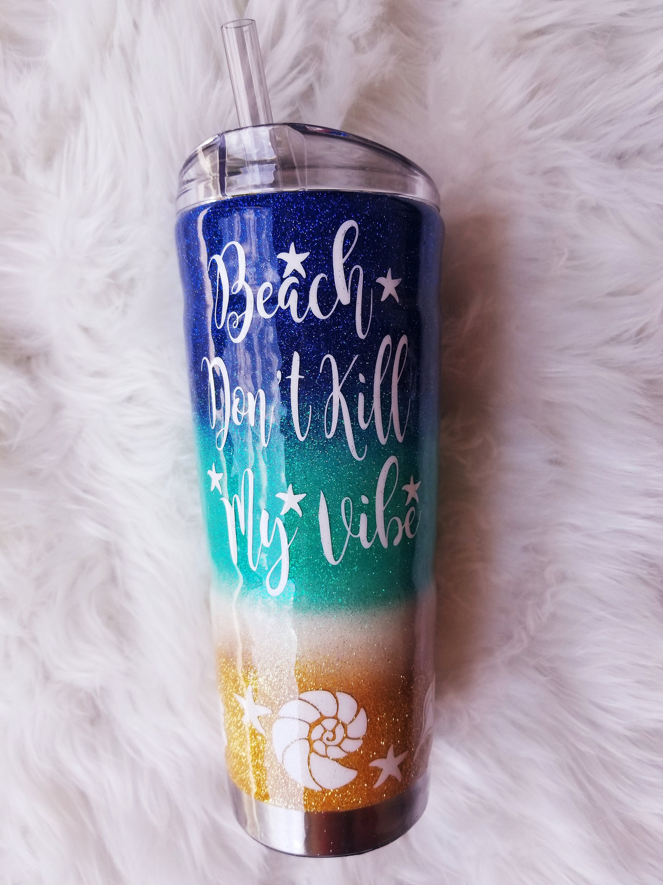 Beach Themed Glitter Tumbler Stainless Steel Tumblers Etsy