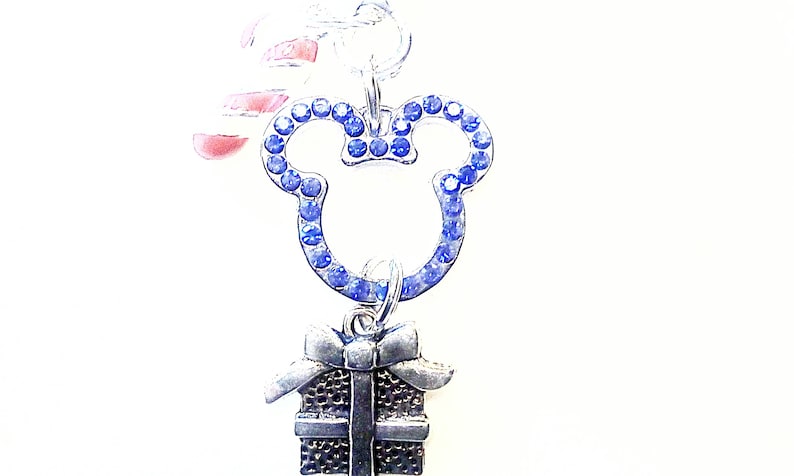 Backpack /& Key Clip New Handmade Exclusive Disney/'s Blue Crystal Iconic Mickey Ears And Candy Cane Present Cute Holiday Purse