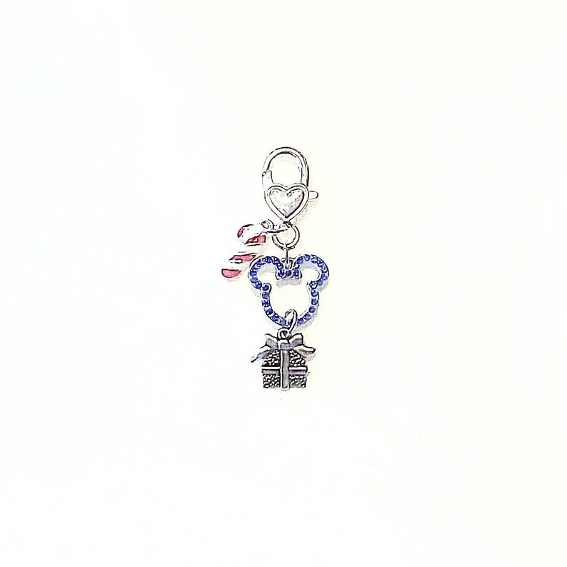 Backpack /& Key Clip New Handmade Exclusive Disney/'s Blue Crystal Iconic Mickey Ears And Candy Cane Present Cute Holiday Purse