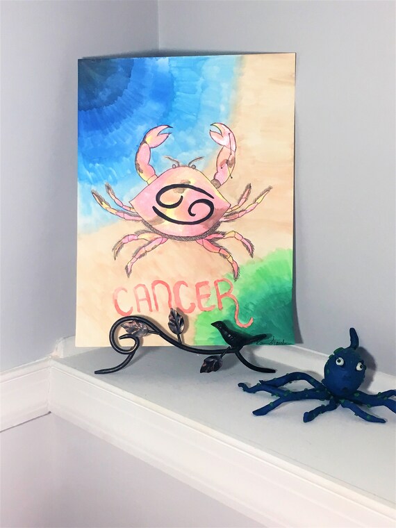Crazy Cancer Watercolor Print Zodiac Constellation - 