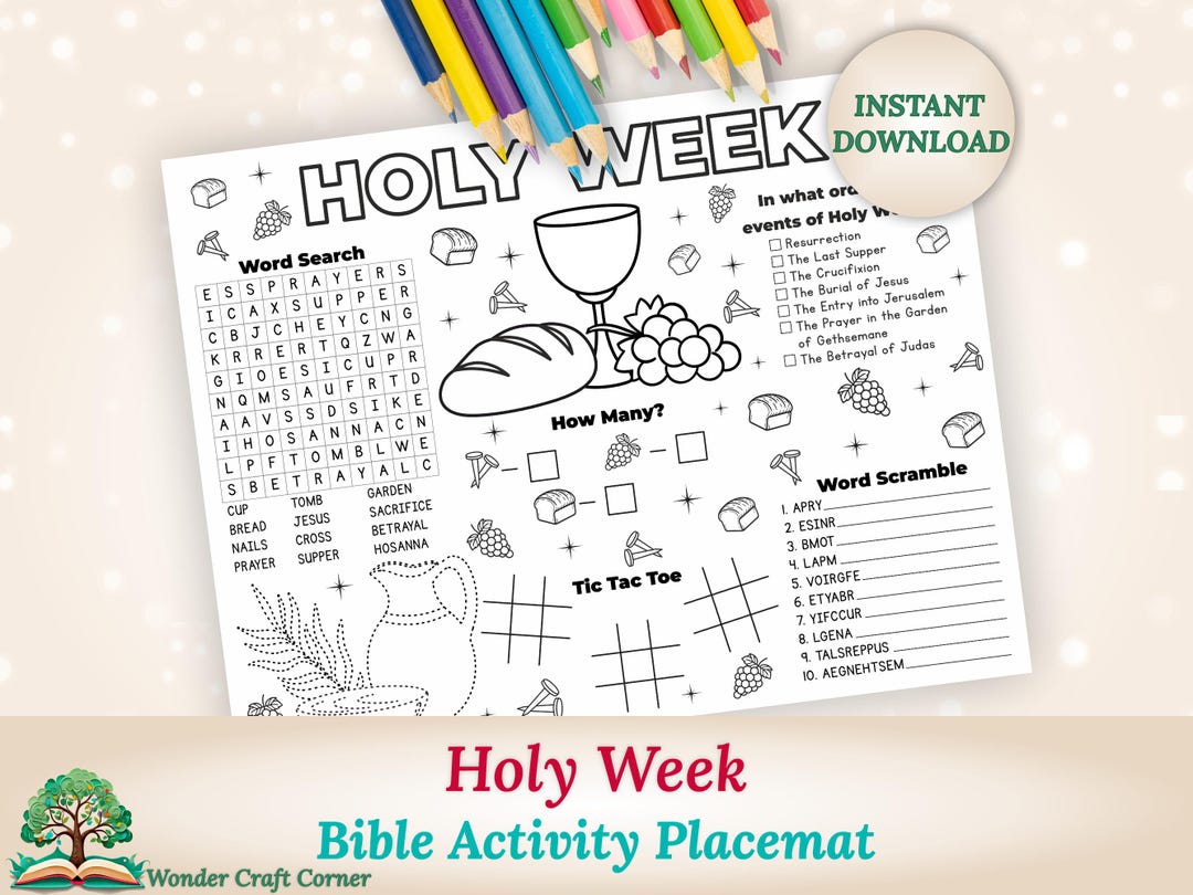 Holy Week Activity Placemat for Kids – Easter Christian Bible Worksheet ...