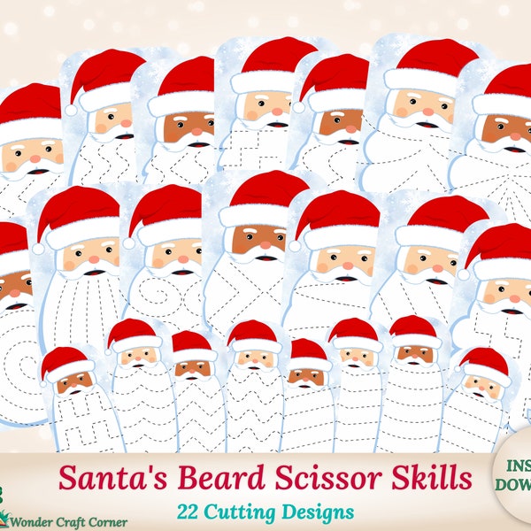 Santa's Beard Scissor Skills, Santa’s Beard Cutting Activity, Trim the Santa's Beard, Christmas Scissor Skills, Fine Motor Skills Practice