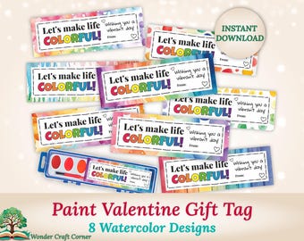 Colorful Valentine Gift Tags for Paint Sets, Printable Paint Tags for Kids, Watercolor Paint Card Template, Non-Candy Classroom Exchange