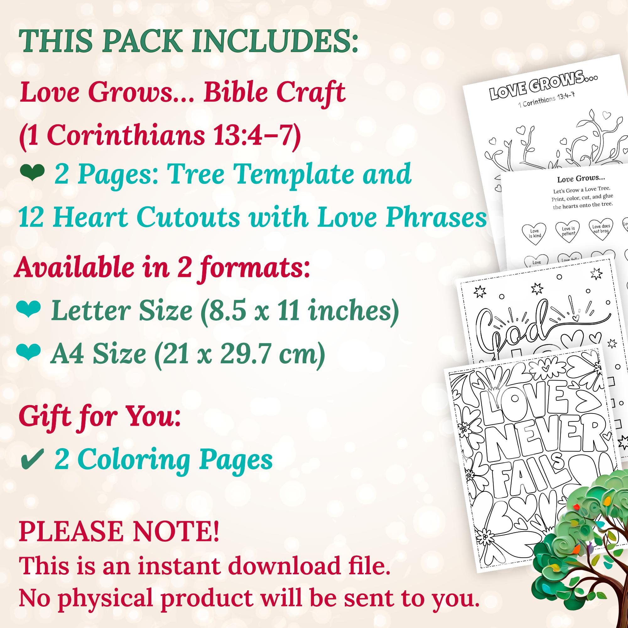 Love Grows Bible Craft for Kids – 1 Corinthians 13:4–7 Printable ...