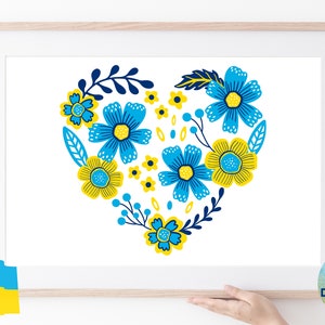 Ukrainian Heart, Heart From Ukraine, Ukraine Printable Poster, Yellow And Blue, Ukraine Folk Art Printable, Ukraine Shops Digital Download