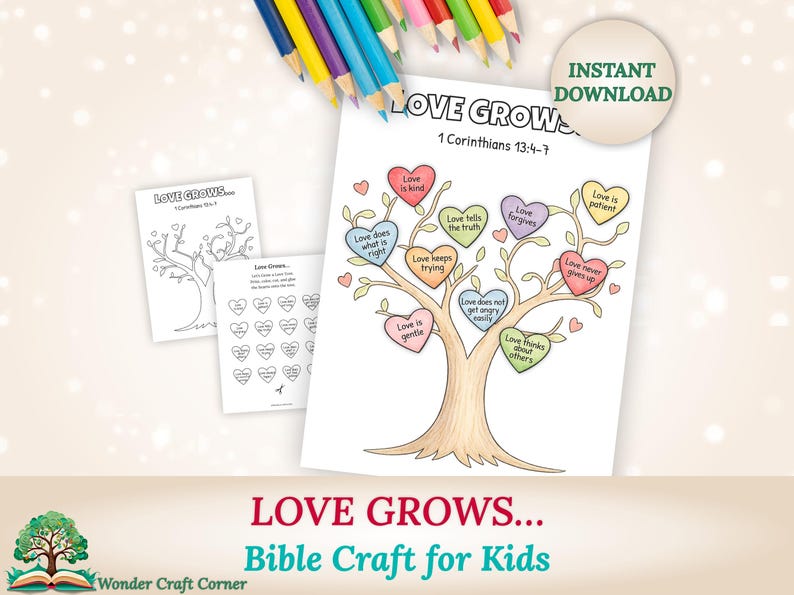 Love Grows Bible Craft for Kids – 1 Corinthians 13:4–7 Printable ...