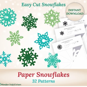 32 motifs de flocons de neige en papier, flocons de neige en papier imprimables, modèles bricolage imprimables, décoration hivernale, activité de découpe de flocons de neige, habiletés ciseaux