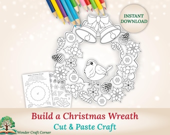 Build a Christmas Wreath Craft | Bells & Robin DIY Xmas Decoration | Printable Holiday Kids Activity for Preschool | Winter Classroom Craft