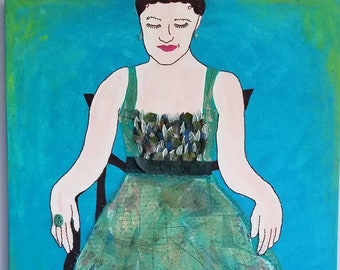 Lady In Waiting - mixed media Figural Art by Theresa Wells Stifel 24x36