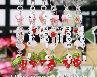 J-Hope Strawberry Beaded Keychain BTS KPOP Charm Handmade Accessories Aesthetics