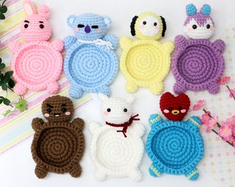 BT21 Crochet Coasters BTS Koya Tata RJ Cooky Chimmy Shooky Mang Cute Aesthetic Home Goods