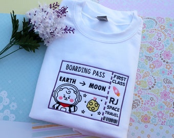 RJ Moon Boarding Pass KPOP Embroidered Sweatshirt Crewneck