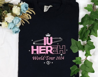 IU HER World Tour 2024 Kpop Embroidered Crewneck Sweatshirt Tshirt