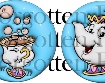 Mrs. Potts and Chip Themed Coaster/Ornament/Air freshener Design 3"