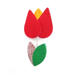 Broches en cuir en forme de tulipes tulipe rouge