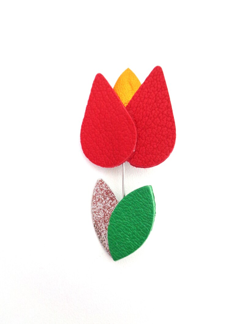 Broches en cuir en forme de tulipes tulipe rouge