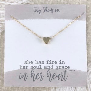 She Has Fire In Her Soul And Grace In Her Heart, Heart Necklace, Dainty Necklace, Friend Gift, Brave, Necklace with Card, Grace Jewelry