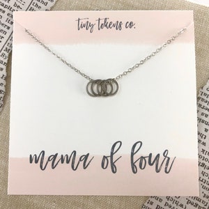 Mama of Four, Circle Necklace, Mother's Day, New Baby, Encouragment, Love, Gifts For Mom, Hoops, gold and silver