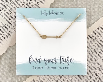 Find Your Tribe Love Them Hard, Dainty Arrow Necklace, BFF Gift, Necklace with Card, Minimalist Arrow Necklace, Friend Gift, Small Group