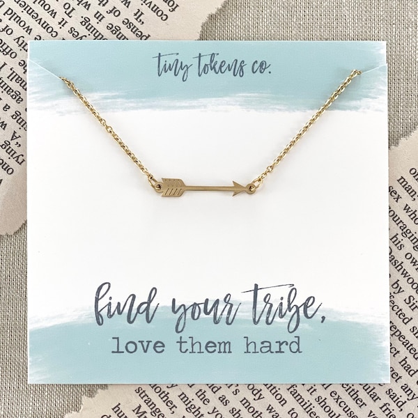 Find Your Tribe Love Them Hard, Dainty Arrow Necklace, BFF Gift, Necklace with Card, Minimalist Arrow Necklace, Friend Gift, Small Group