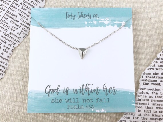 Religious Jewelry God is within her She will not Fall pendant Faith necklace Silver plated necklaces