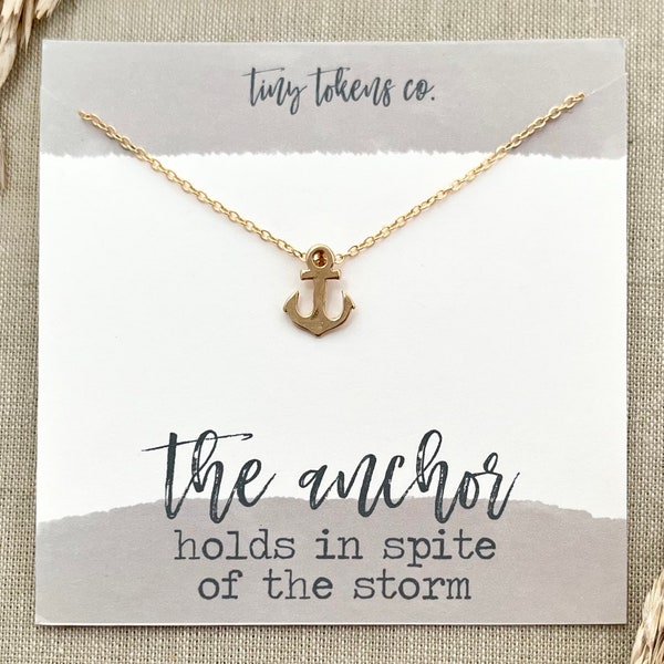 The Anchor Holds In Spite Of The Storm, Dainty Anchor Necklace, Necklace Gift, Necklace with Card, Minimalist Jewelry, Encouragement Gift