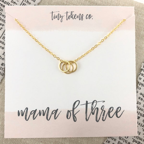 Mama of Three, Circle Necklace, Mother's Day, New Baby, Encouragment, Love, Gifts For Mom, Hoops, gold and silver