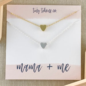 Mama and Me, Mother Daughter Set, Heart Necklaces, Two Necklaces, Daughter Gift, First Day of School, Kindergarten, Necklaces with card