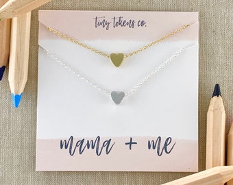 Mama and Me, Mother Daughter Set, Heart Necklaces, Two Necklaces, Daughter Gift, First Day of School, Kindergarten, Necklaces with card