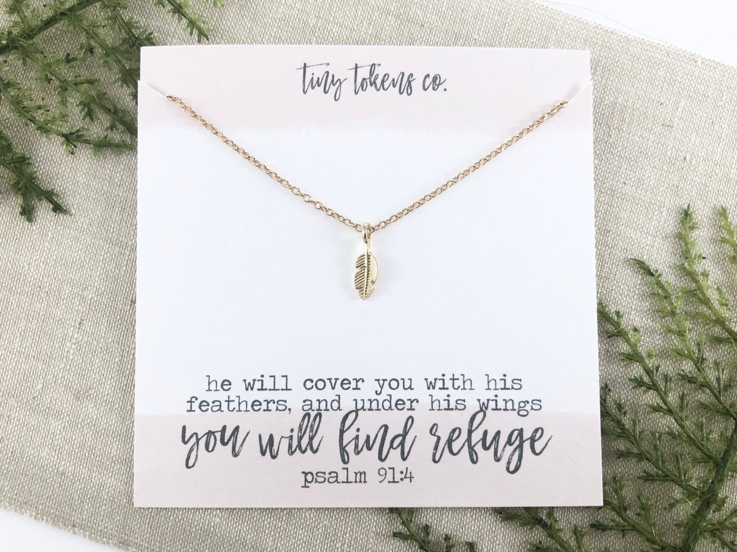 He Will Cover You With His Feathers Feather Necklace Psalm 91