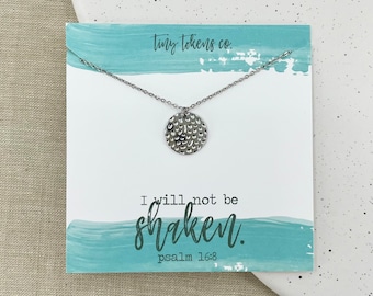 I Will Not Be Shaken, Psalm 16:8, Dainty Shield Necklace, Encouragement, Strength, Bible Verse Jewelry, Christian Gifts,