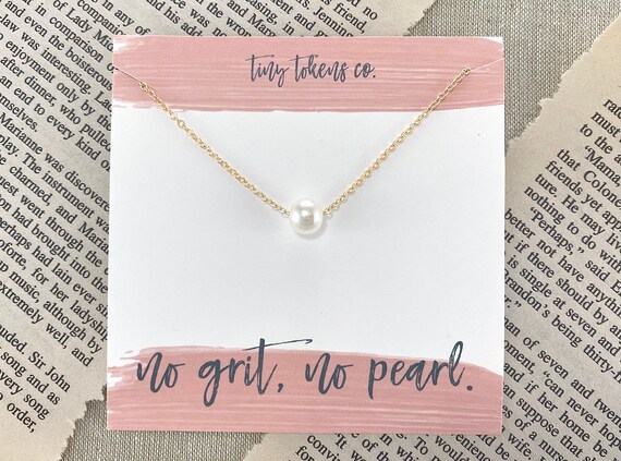 No Grit No Pearl Dainty Pearl Necklace 