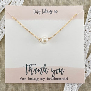 Thank You For Being My Bridesmaid, Dainty Pearl Necklace, Wedding Gift, Wedding Party, Bridesmaid, Thank You, silver and gold