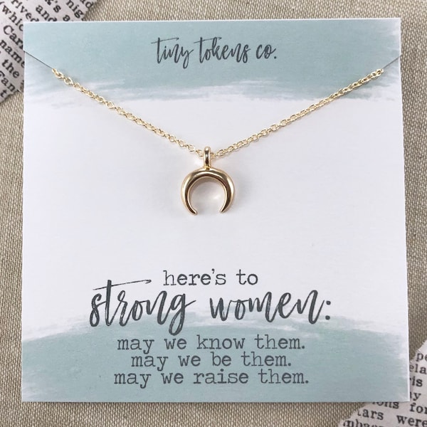 Here's To Strong Woman, Collar de cuerno tribal, Regalo alentador, Regalo de amigo, Feminismo, Poder femenino, Empoderamiento,