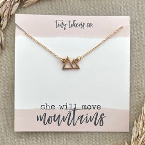 She Will Move Mountains, Mountain Necklace, Mountain Mover, Christian Gift, Dainty Necklace, Jewelry with Card, Graduation Gift