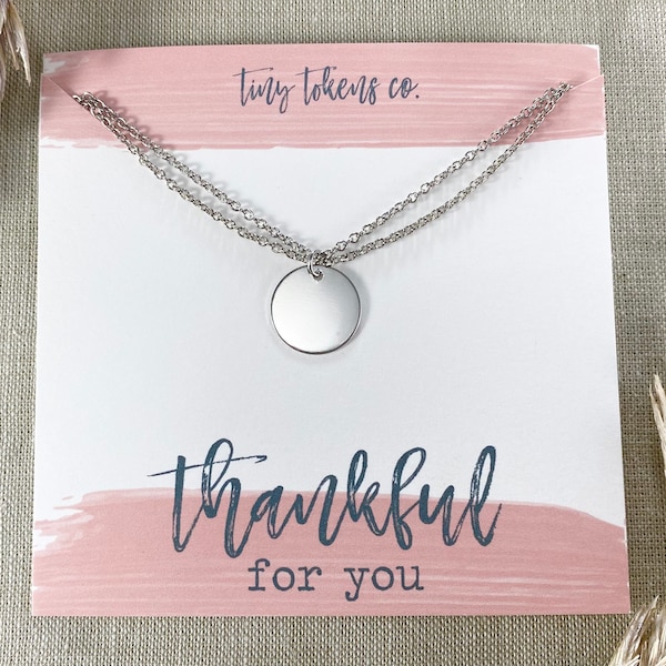 FINAL SALE, Thankful For You, Double Chain Circle Necklace, Layered Necklace, Teacher Gift, Thank You Gift, Appreciation, Jewelry With Card