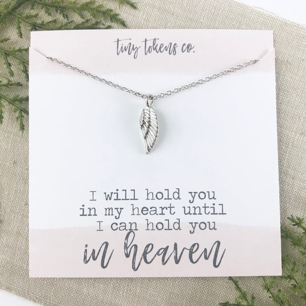 Hold You In My Heart Until I Can Hold You In Heaven, Dainty Angel Wing Necklace, Bereavement, Loss, Miscarriage, Necklace with Card