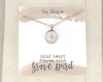 Gold Heart Necklace, Kind Heart, Fierce Mind, Brave Spirit, White Resin Enamel, Girl Gift, Birthday Necklace