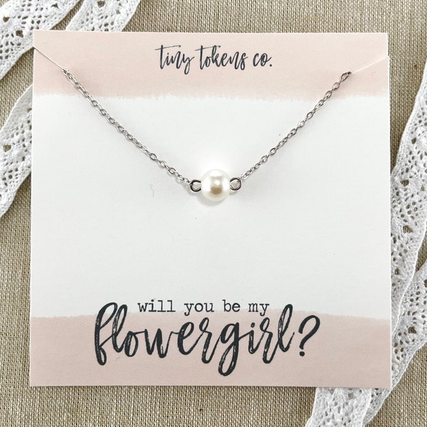 Will You Be My Flowergirl?, Dainty Pearl Necklace, Wedding Gift, Wedding Party, Flowergirl Gift, Wedding Jewelry