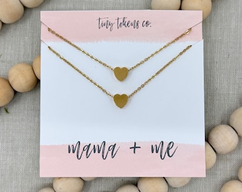 Mama and Me, Mother Daughter Set, Heart Necklaces, Two Necklaces, Daughter Gift, First Day of School, Kindergarten, Necklaces with card