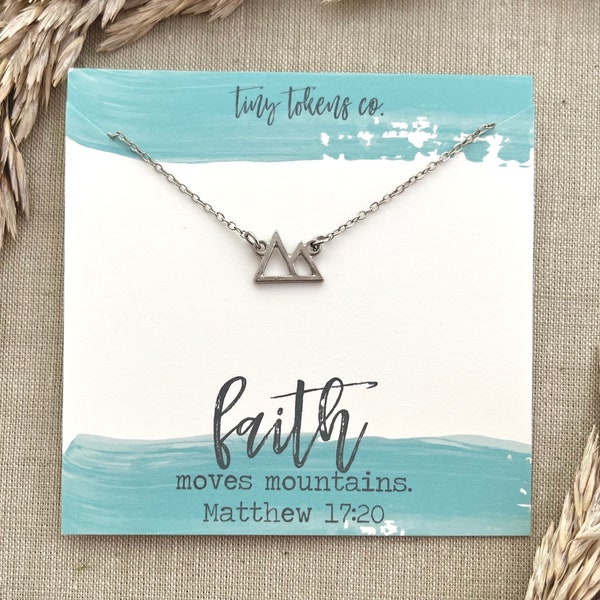 Faith Moves Mountains, Mountain Necklace, Matthew 17:20, Christian Gifts, Bible Verse Jewelry, Dainty Necklace, Necklace With Card